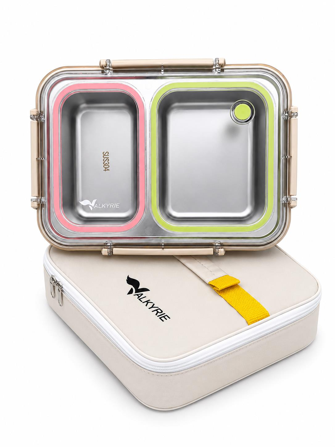 Valkyrie 2 Bölmeli 304 Paslanmaz Çelik Lunch Box | Sızdırmaz  Renkli Yemek Taşıma Kabı + Termal Çanta