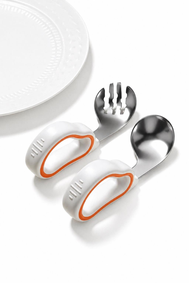 Valkyrie 316 Çelik Bebek Kaşık Çatal Seti | Ergonomik Silikon Tutma Saplı, Güvenli ve Kaymaz Tasarım