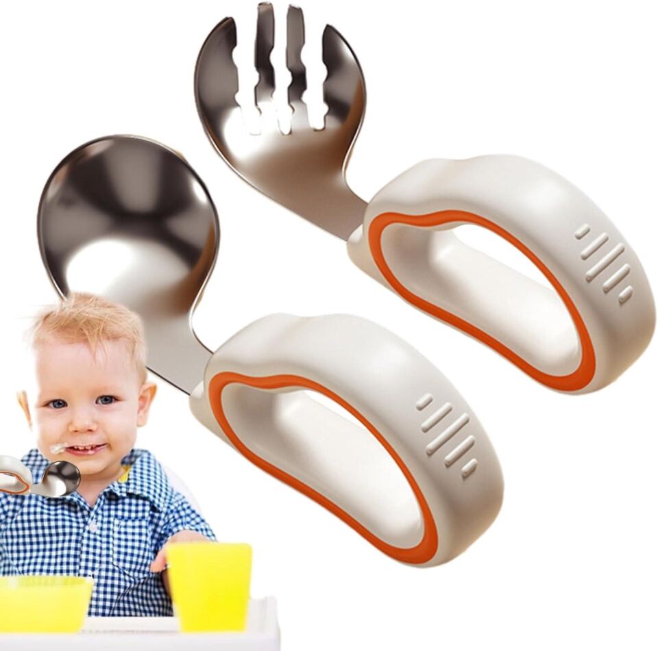 Valkyrie 316 Çelik Bebek Kaşık Çatal Seti | Ergonomik Silikon Tutma Saplı, Güvenli ve Kaymaz Tasarım