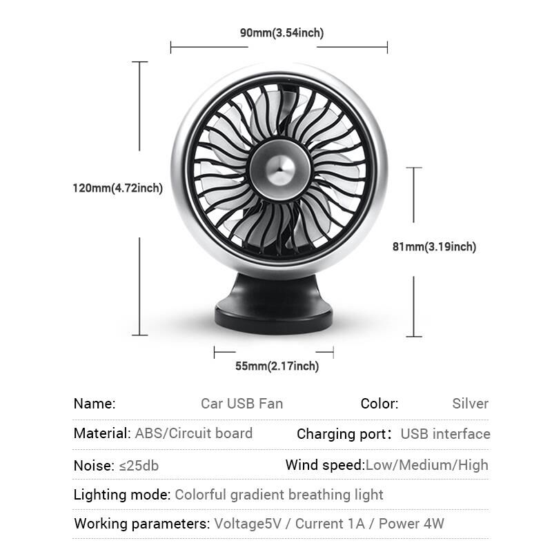 Valkyrie RGB Işıklı USB Araç Masa Fanı 12V 24V Uyumlu 3 Mod
