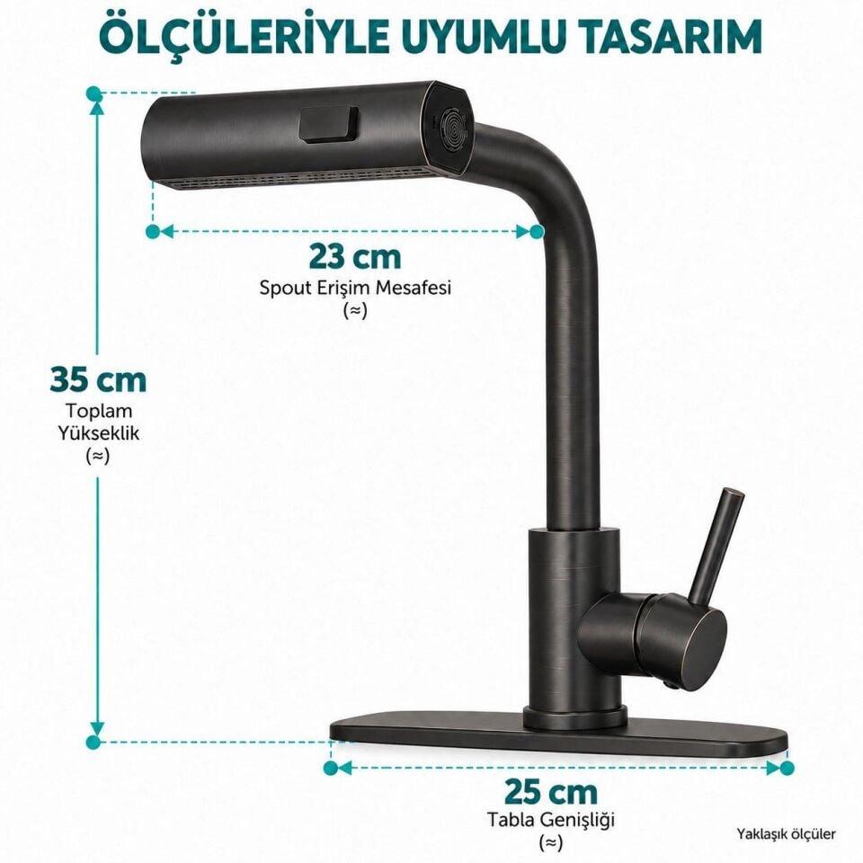 Valkyrie Çekilebilir Şelale Akışlı Mutfak Bataryası 3 Fonksiyonlu 360° Döner Siyah