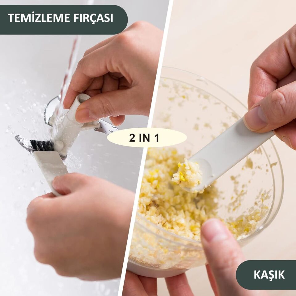 Valkyrie 500ml Rondo Bambu Saplı 3 Bıçaklı Et Sebze Doğrayıcı Manuel El Rondosu Beyaz