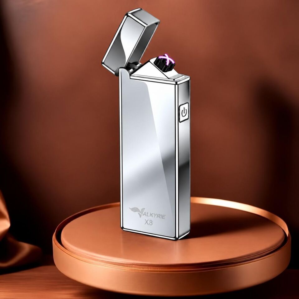 Valkyrie X8 USB Şarjlı Elektronik Ark Çakmak Alevsiz Rüzgara Dayanıklı Metalik Gümüş