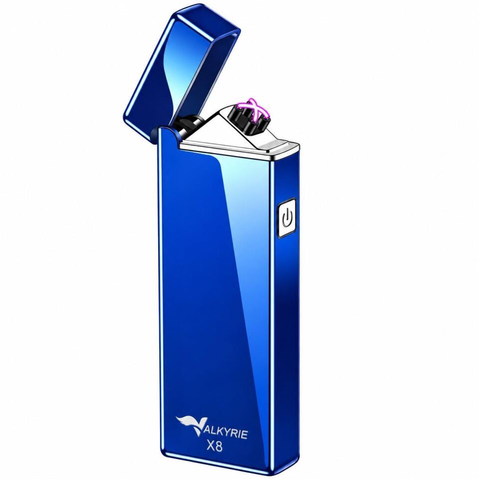 Valkyrie X8 USB Şarjlı Elektronik Ark Çakmak Alevsiz Rüzgara Dayanıklı Metalik Mavi