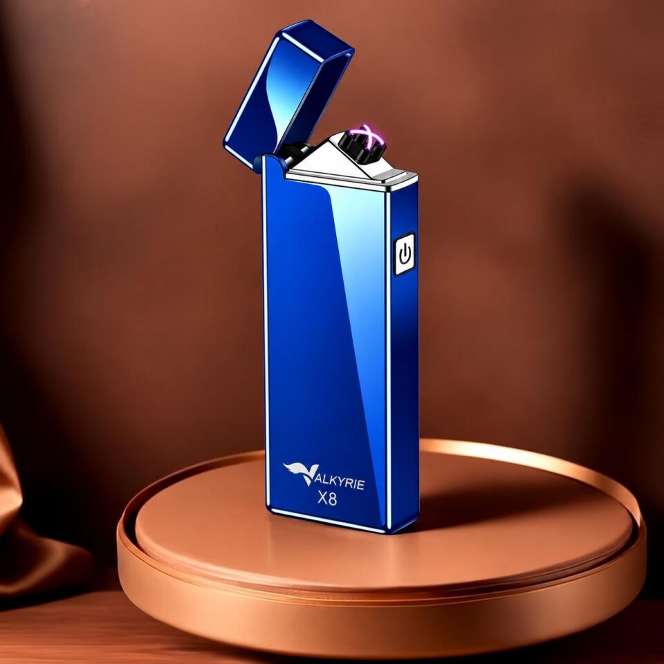 Valkyrie X8 USB Şarjlı Elektronik Ark Çakmak Alevsiz Rüzgara Dayanıklı Metalik Mavi