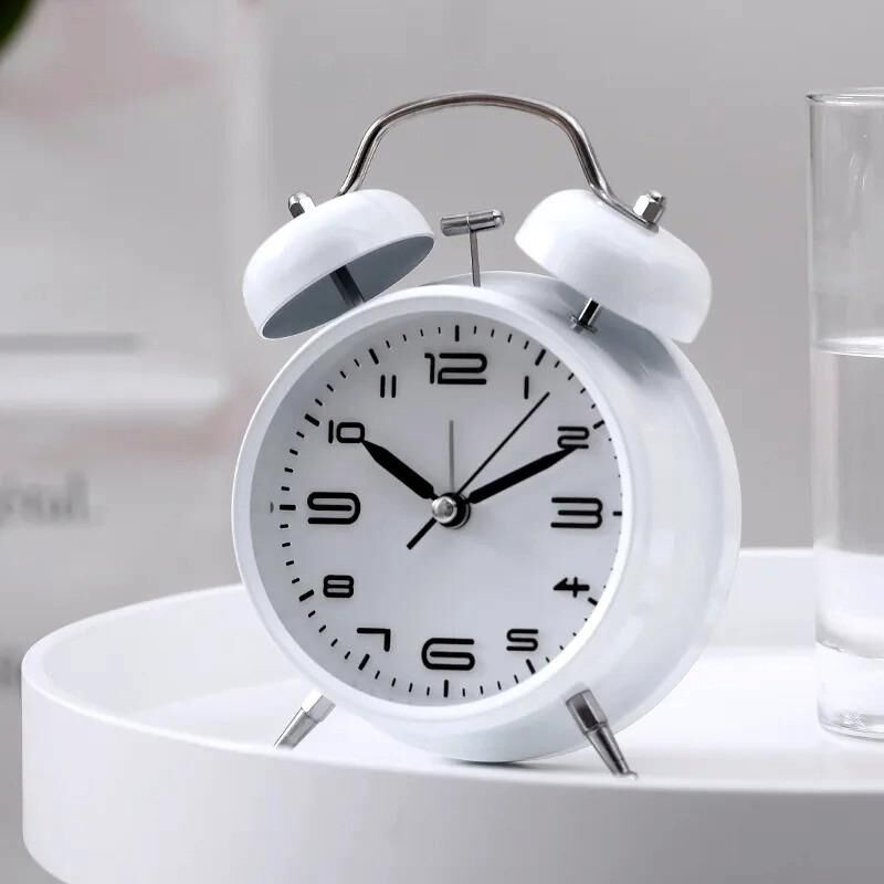 Valkyrie Sessiz Akar Saniyeli 16cm Alarm Masa Çalar Saat Yüksek Zil Sesi Büyük Boy Beyaz