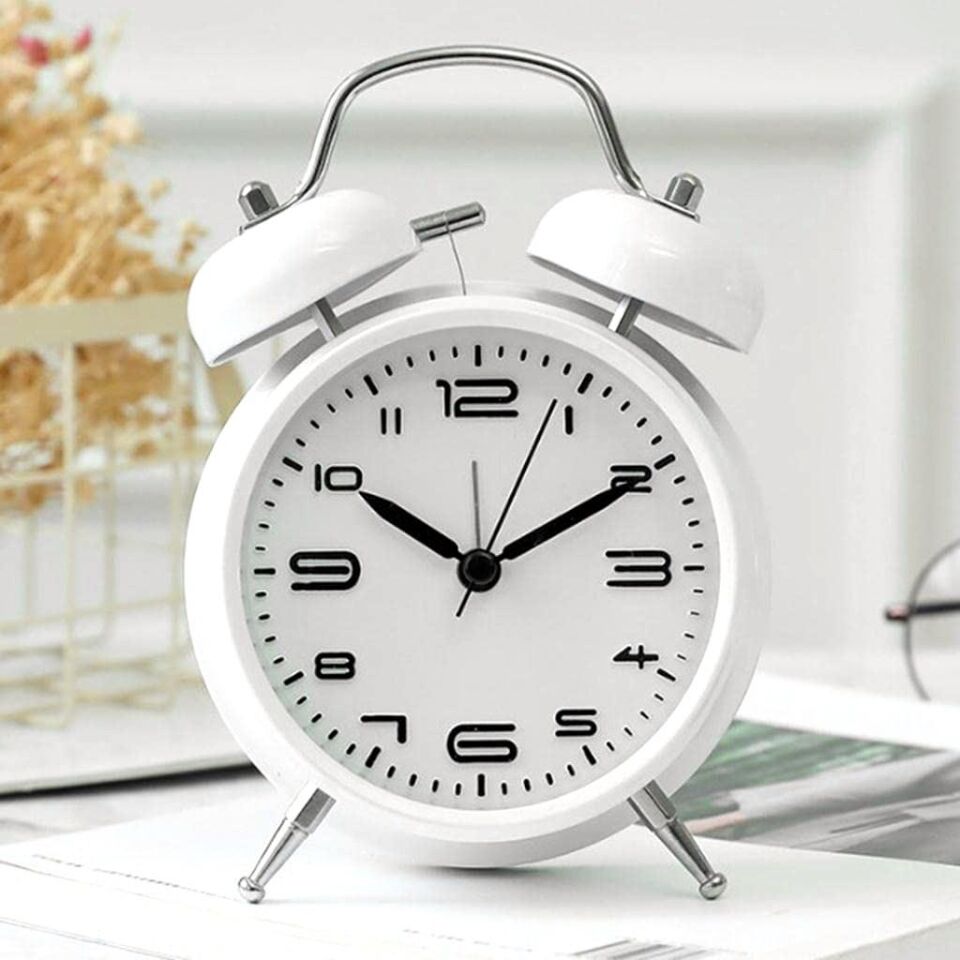 Valkyrie Sessiz Akar Saniyeli 16cm Alarm Masa Çalar Saat Yüksek Zil Sesi Büyük Boy Beyaz