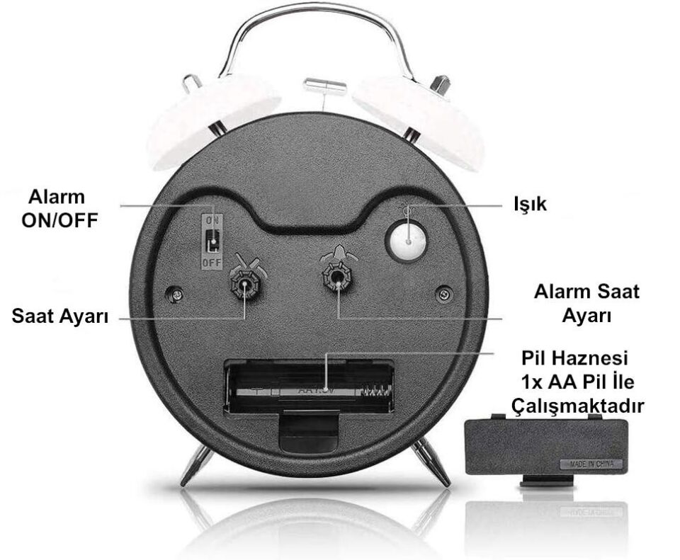 Valkyrie Sessiz Akar Saniyeli 16cm Alarm Masa Çalar Saat Yüksek Zil Sesi Büyük Boy Beyaz