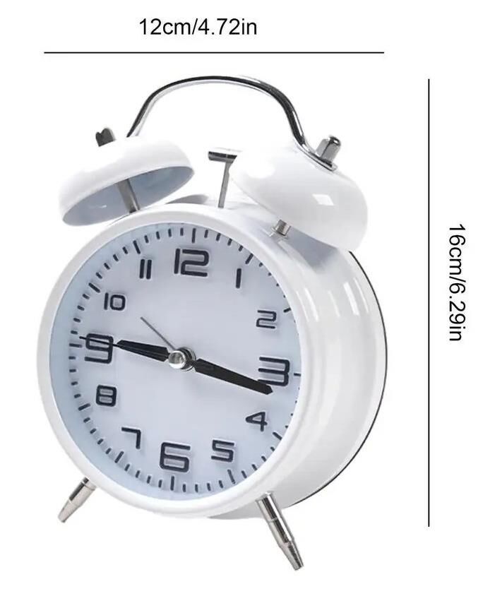 Valkyrie Sessiz Akar Saniyeli 16cm Alarm Masa Çalar Saat Yüksek Zil Sesi Büyük Boy Beyaz