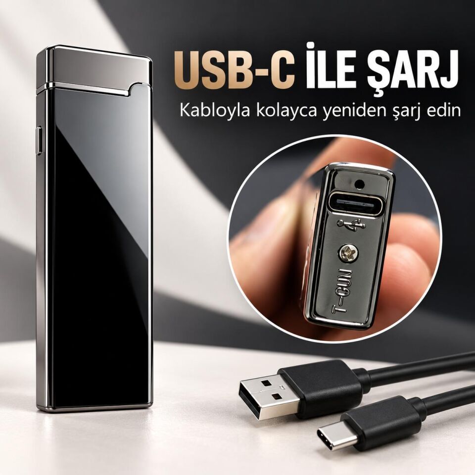 Valkyrie X8 USB Şarjlı Elektronik Ark Çakmak Alevsiz Rüzgara Dayanıklı Metalik Siyah