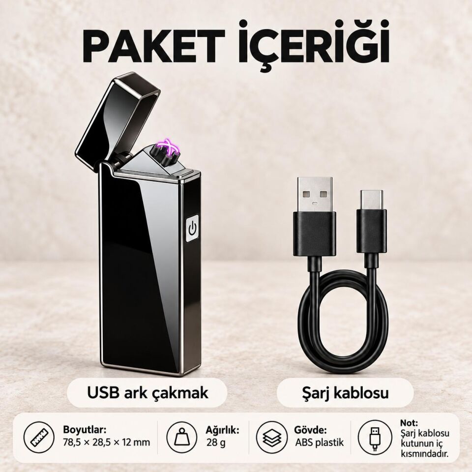 Valkyrie X8 USB Şarjlı Elektronik Ark Çakmak Alevsiz Rüzgara Dayanıklı Metalik Siyah
