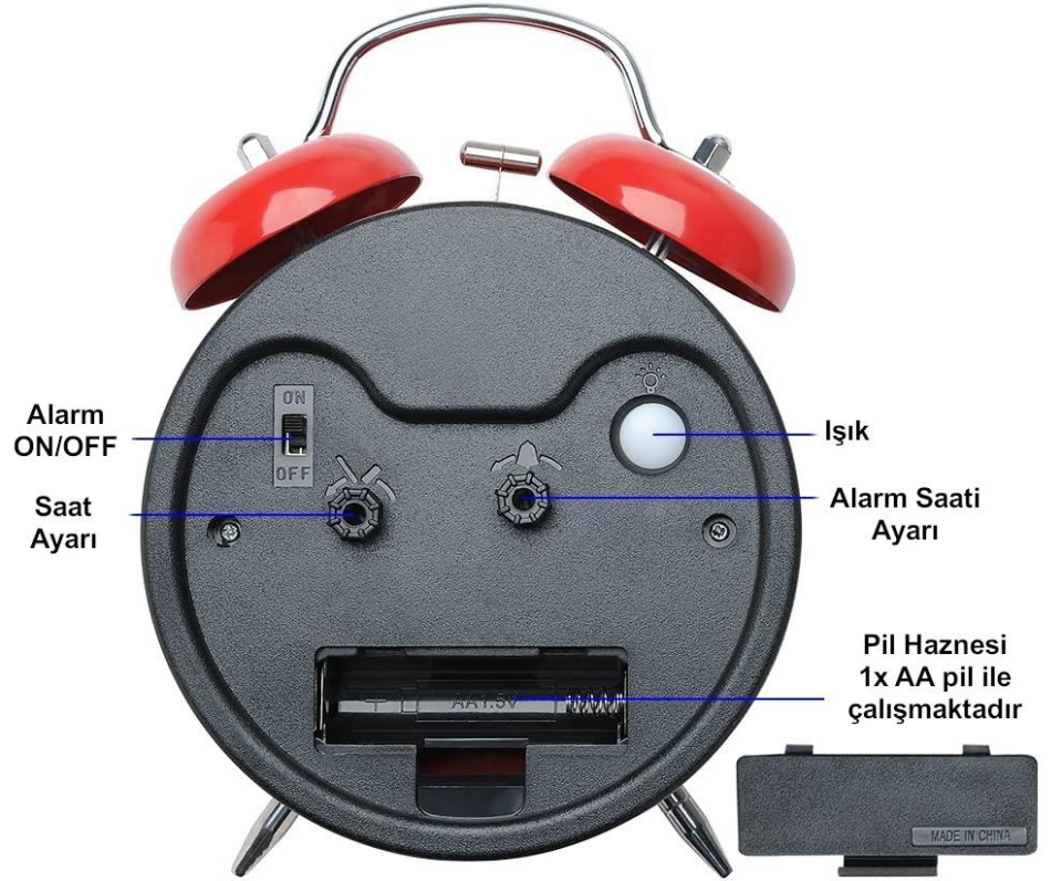 Valkyrie Sessiz Akar Saniyeli 16cm Alarm Masa Çalar Saat Yüksek Zil Sesi Büyük Boy Kırmızı