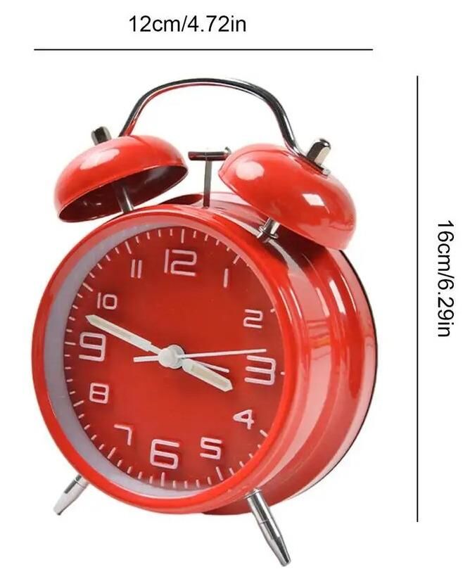 Valkyrie Sessiz Akar Saniyeli 16cm Alarm Masa Çalar Saat Yüksek Zil Sesi Büyük Boy Kırmızı