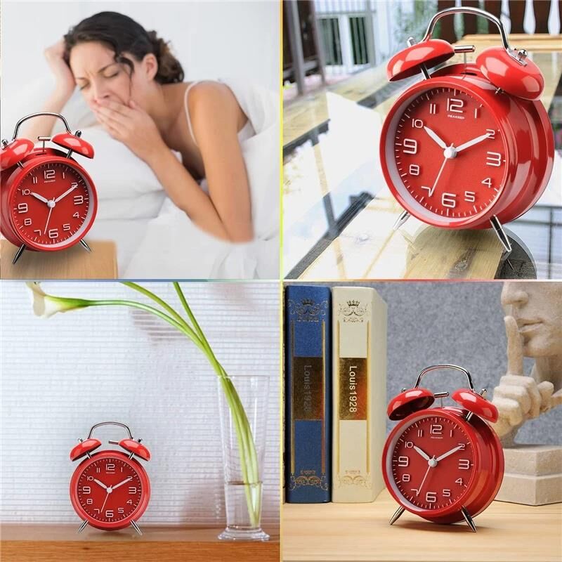 Valkyrie Sessiz Akar Saniyeli 16cm Alarm Masa Çalar Saat Yüksek Zil Sesi Büyük Boy Kırmızı