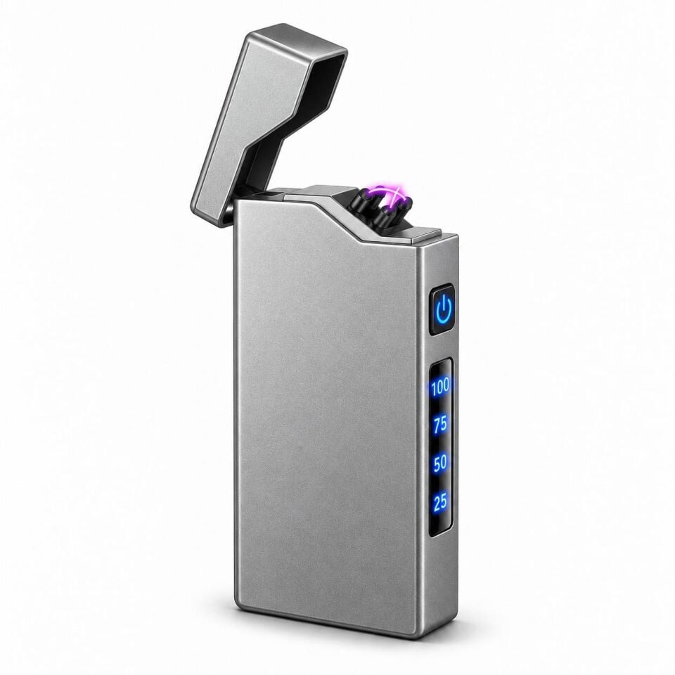 Valkyrie X9 USB Şarjlı Elektronik Ark Çakmak Pil Göstergeli Alevsiz Rüzgara Dayanıklı Gümüş
