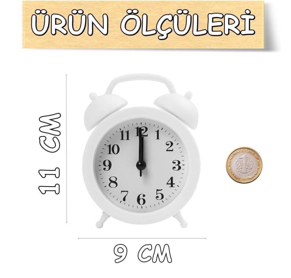 Valkyrie Mini Masa Alarm Çalar Saat Akar Saniyeli Sessiz Alarm Saati Beyaz