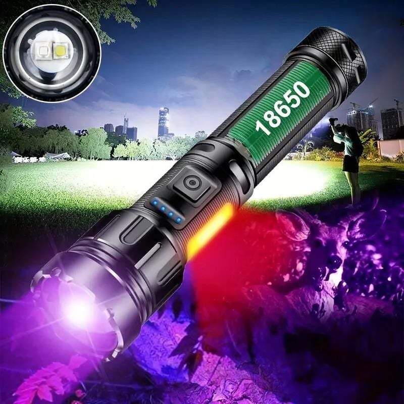 Valkyrie 15W LED + UV El Feneri 1200mAh Şarjlı 9 Mod Zoom Powerbank Özellikli Suya Dayanıklı Fener