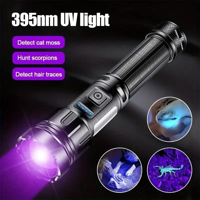 Valkyrie 15W LED + UV El Feneri 1200mAh Şarjlı 9 Mod Zoom Powerbank Özellikli Suya Dayanıklı Fener