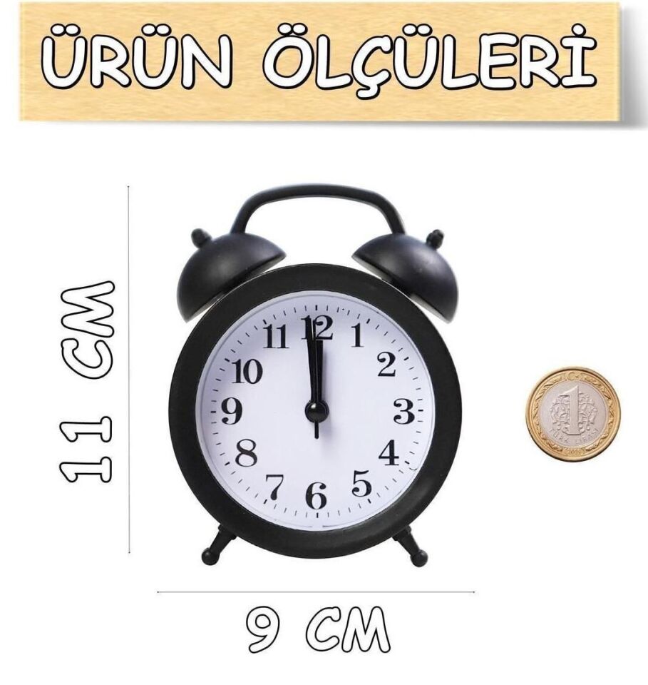 Valkyrie Mini Masa Alarm Çalar Saat Akar Saniyeli Sessiz Alarm Saati Siyah