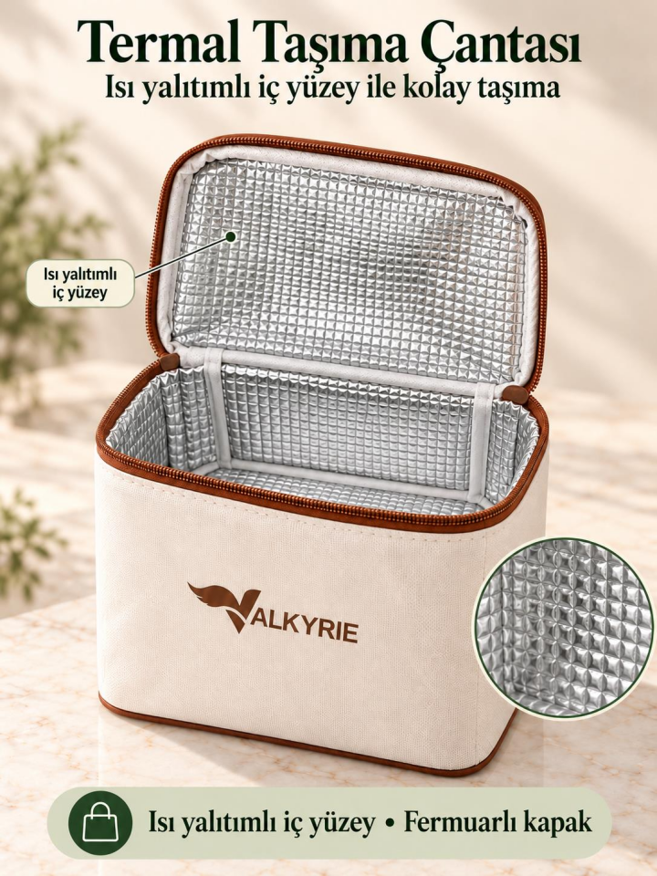 Valkyrie 3 Katlı Paslanmaz Çelik Yemek Kabı Sızdırmaz Kapaklı Sefer Tası Termal Çantalı Lunch Box