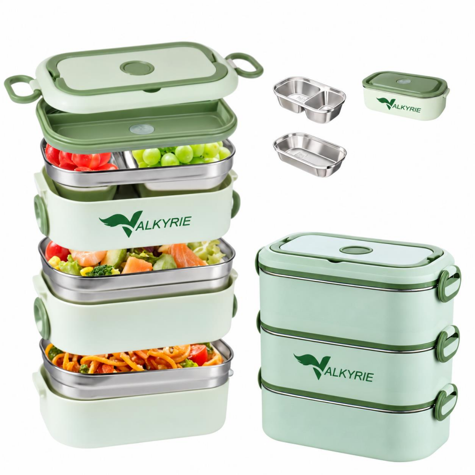 Valkyrie 3 Katlı Paslanmaz Çelik Yemek Kabı Sızdırmaz Kapaklı Sefer Tası Termal Çantalı Lunch Box