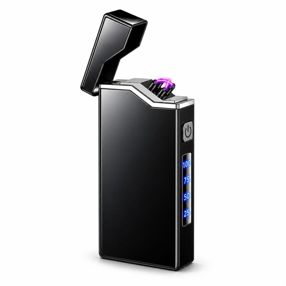Valkyrie X9 USB Şarjlı Elektronik Ark Çakmak Pil Göstergeli Alevsiz Rüzgara Dayanıklı Siyah