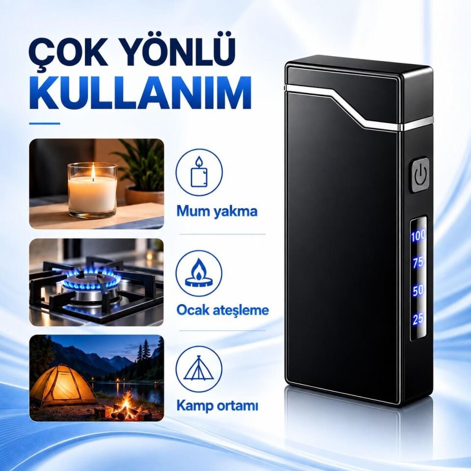 Valkyrie X9 USB Şarjlı Elektronik Ark Çakmak Pil Göstergeli Alevsiz Rüzgara Dayanıklı Siyah