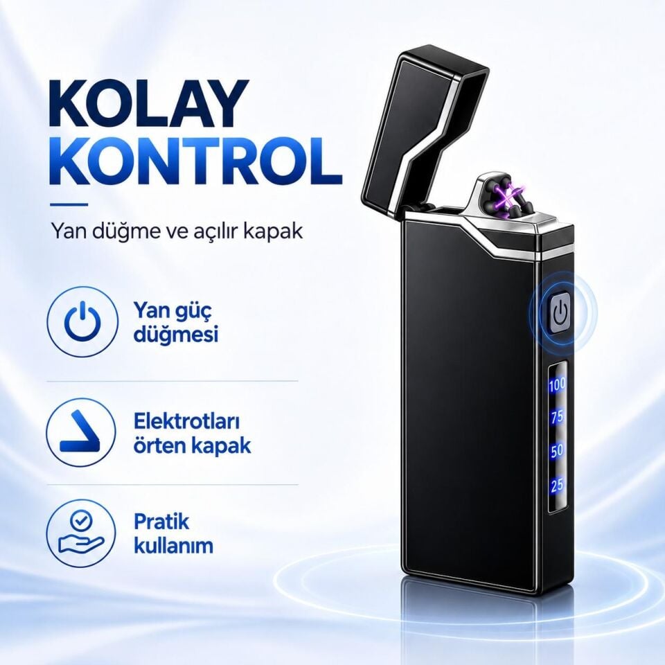 Valkyrie X9 USB Şarjlı Elektronik Ark Çakmak Pil Göstergeli Alevsiz Rüzgara Dayanıklı Siyah