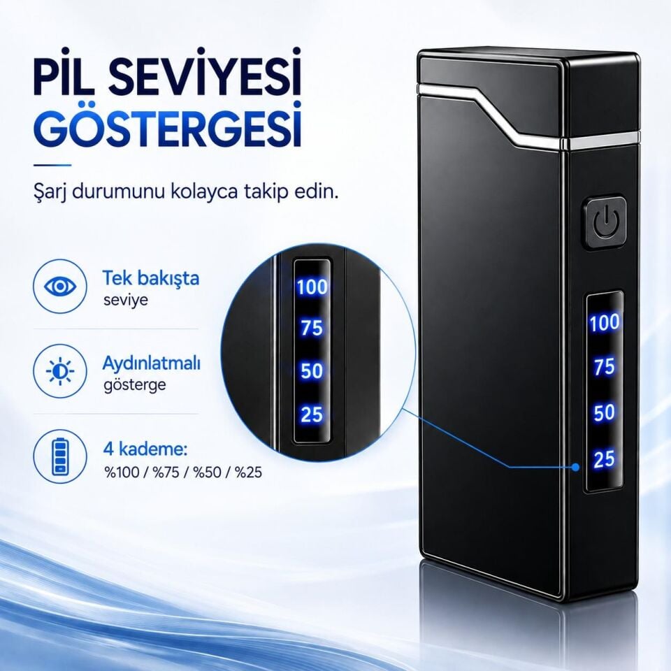Valkyrie X9 USB Şarjlı Elektronik Ark Çakmak Pil Göstergeli Alevsiz Rüzgara Dayanıklı Siyah