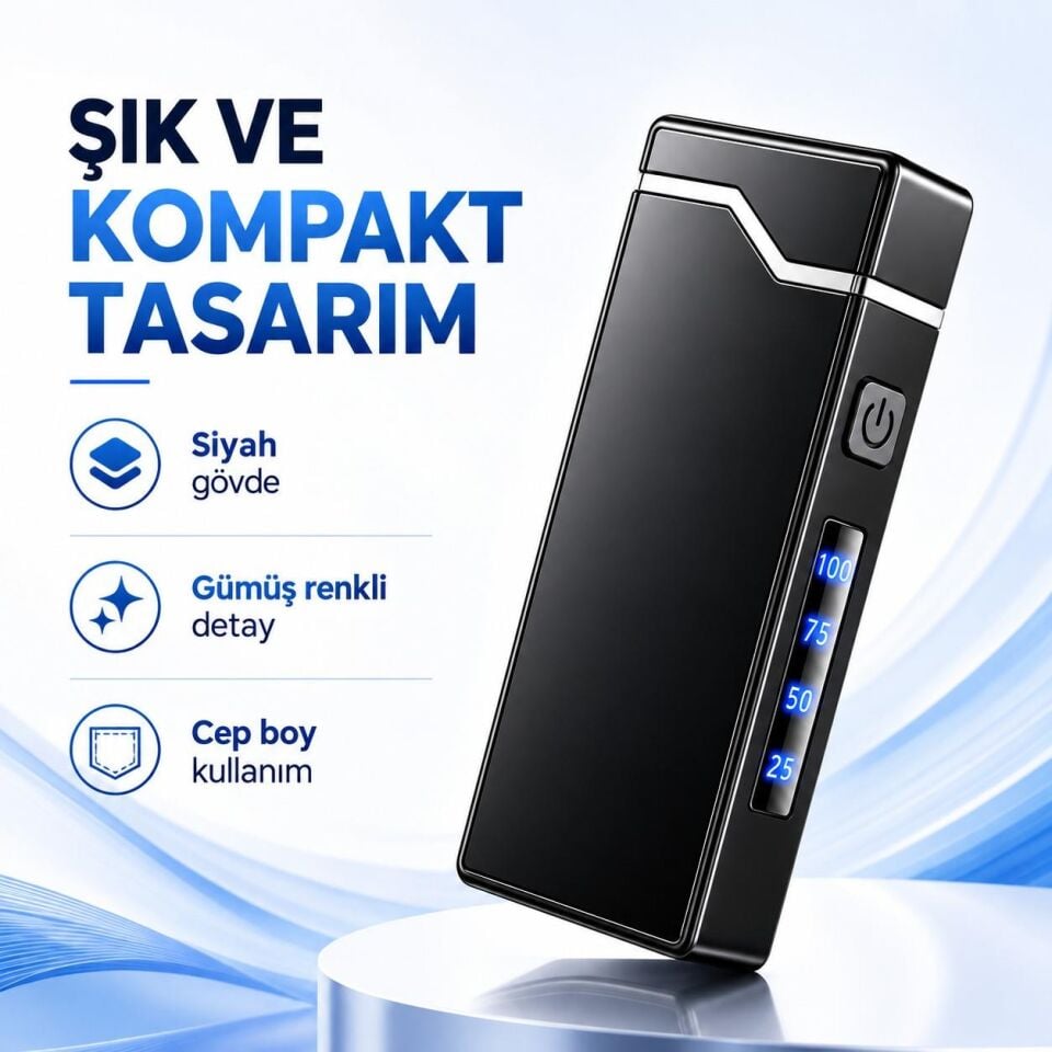 Valkyrie X9 USB Şarjlı Elektronik Ark Çakmak Pil Göstergeli Alevsiz Rüzgara Dayanıklı Siyah