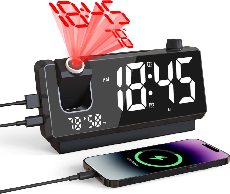 Valkyrie Projeksiyonlu Dijital Alarm Saat Dahili Bataryalı LED Ekranlı USB Şarj Çıkışlı