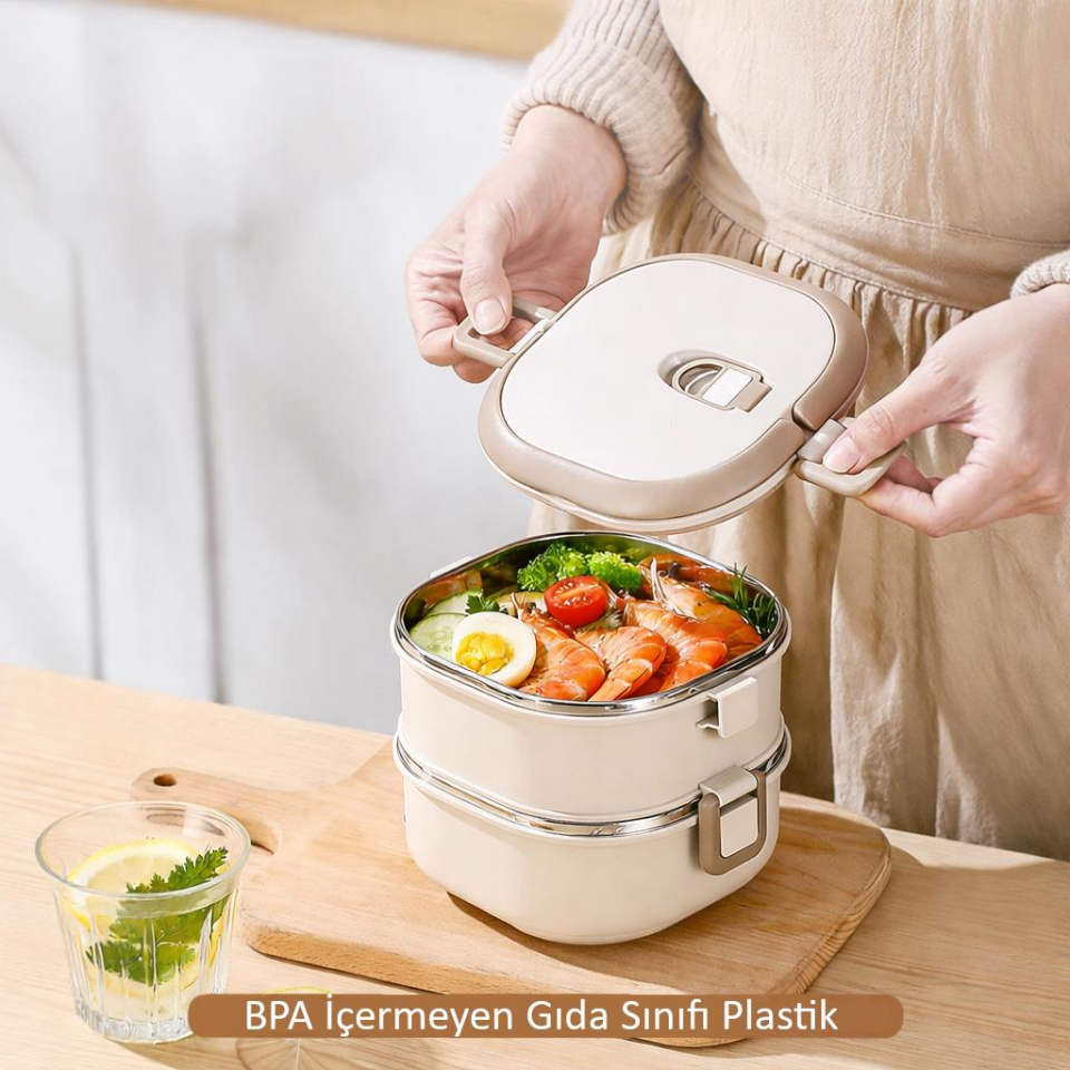 Valkyrie 2 Katlı Yemek Kabı 1400 ml – Termal Çantalı Lunch Box, 304 Paslanmaz Çelik, BPA İçermez