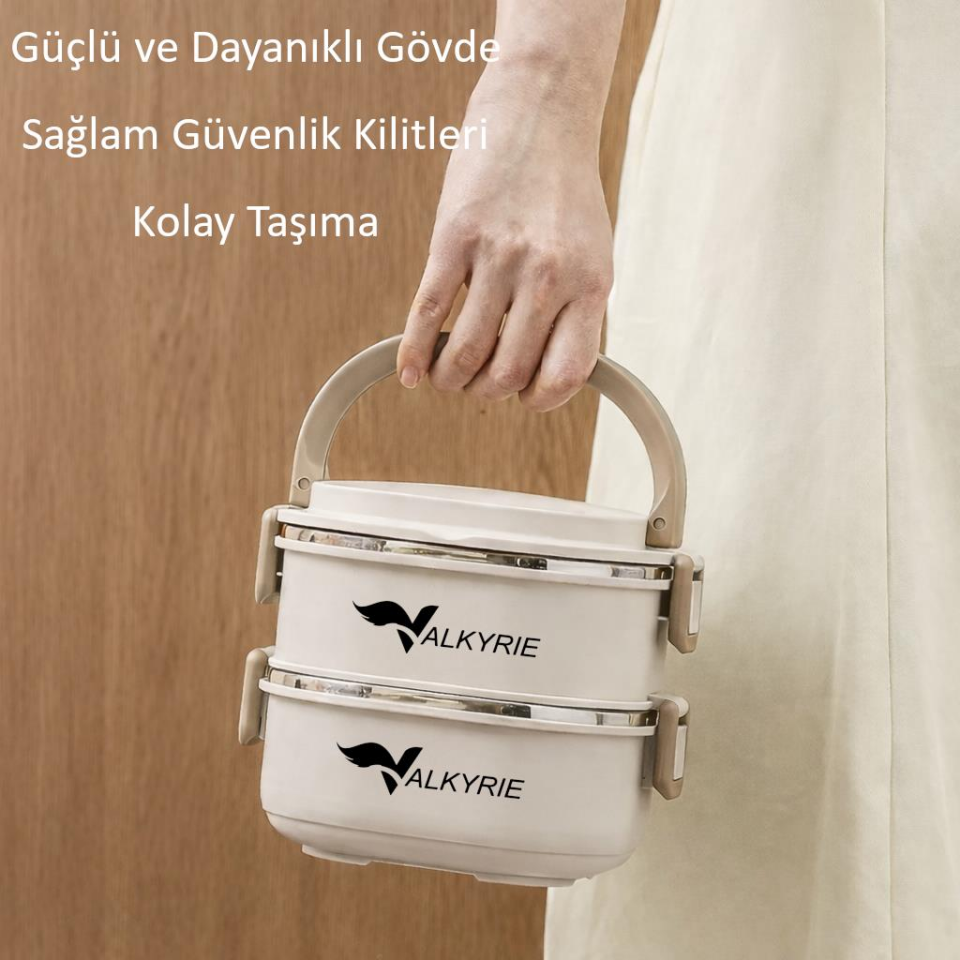 Valkyrie 2 Katlı Yemek Kabı 1400 ml – Termal Çantalı Lunch Box, 304 Paslanmaz Çelik, BPA İçermez