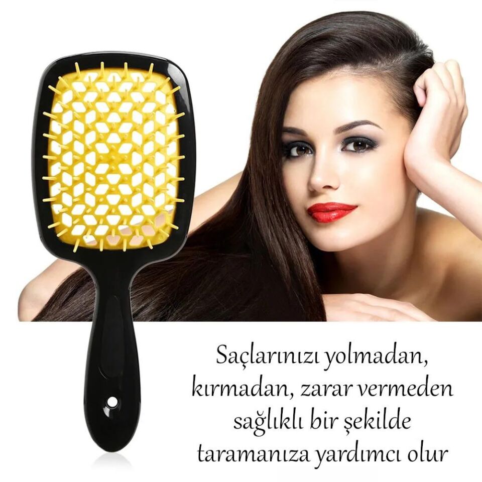Valkyrie 3 Boyutlu Islak ve Kuru Saçlar İçin Saç Fırçası - Saç Açma Tarağı - Yolmadan Kırmadan Zarar Vermeden Tarar Sarı