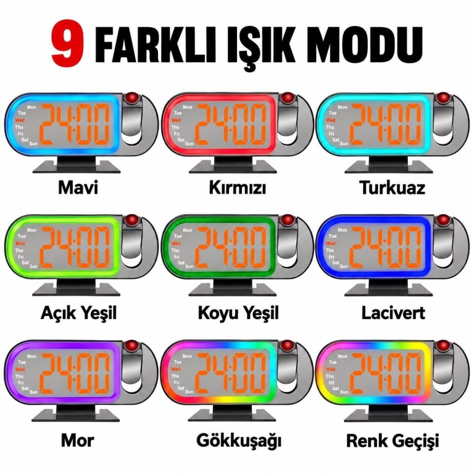 Valkyrie RGB Işıklı Projeksiyonlu Dijital Alarm Saat 17 Modlu LED Ekranlı Çalar Saat
