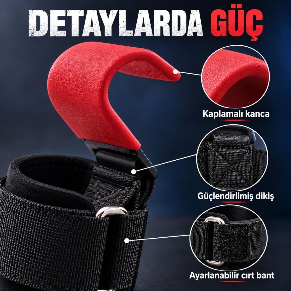 Valkyrie 2’li Ağırlık Kaldırma Kancası Bilek Destekli Güç Antrenmanı Fitness Strap Kırmızı