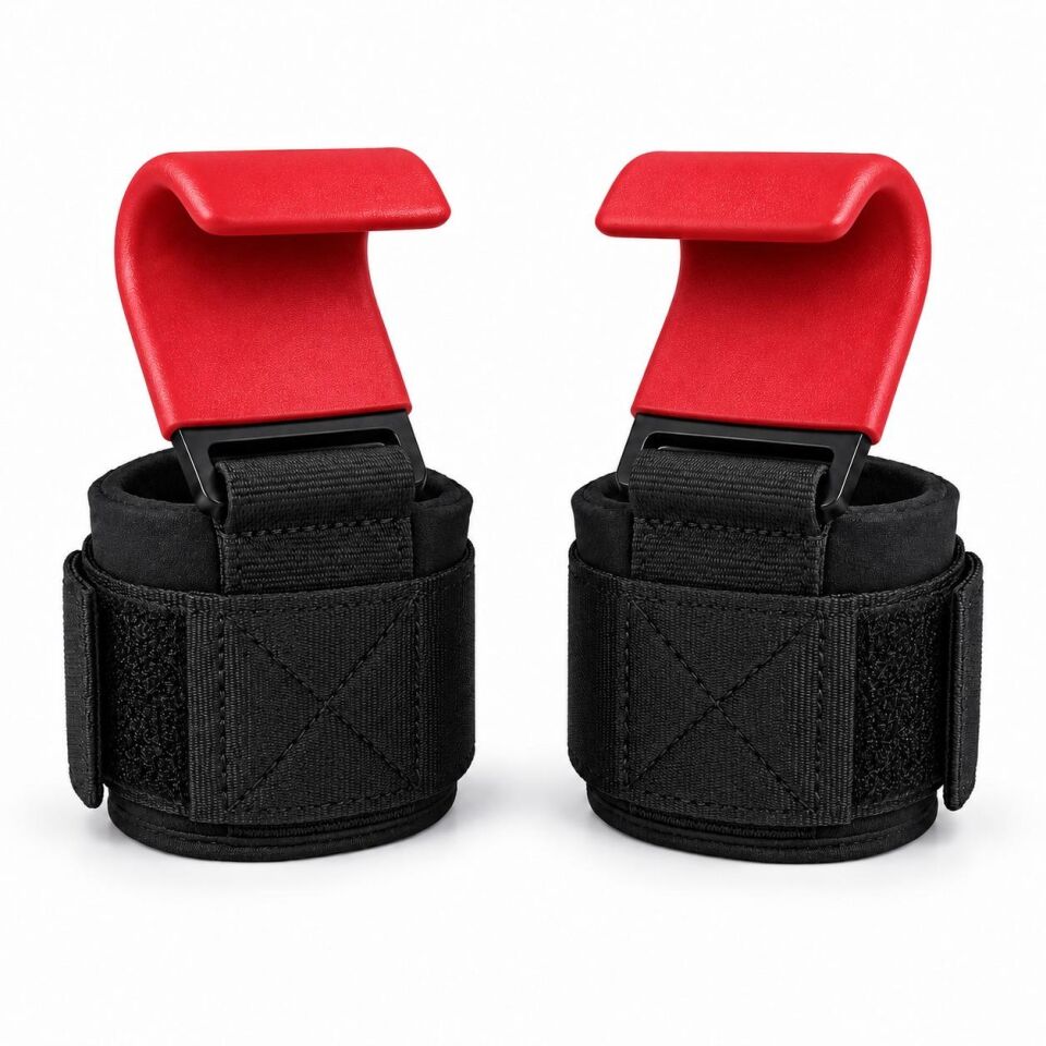 Valkyrie 2’li Ağırlık Kaldırma Kancası Bilek Destekli Güç Antrenmanı Fitness Strap Kırmızı