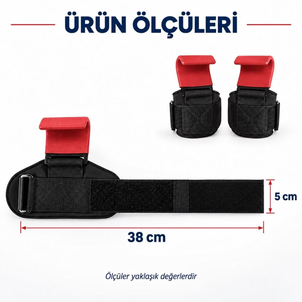 Valkyrie 2’li Ağırlık Kaldırma Kancası Bilek Destekli Güç Antrenmanı Fitness Strap Kırmızı