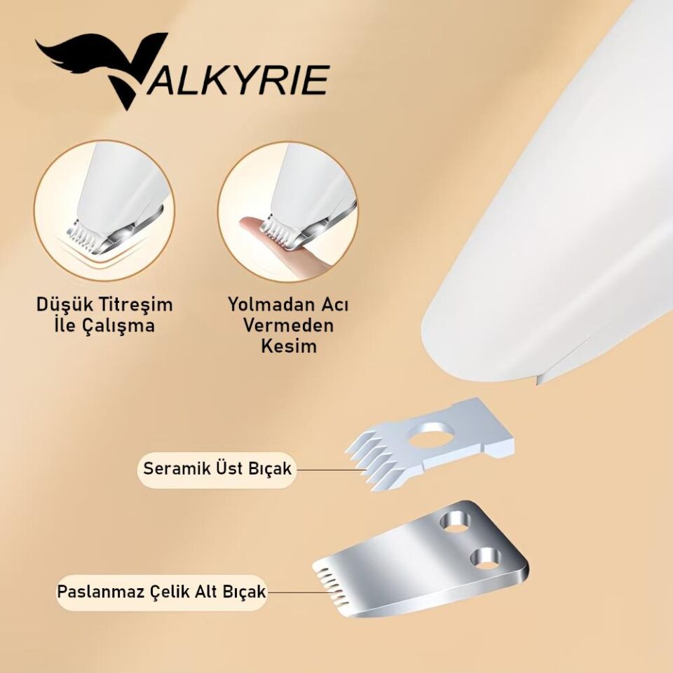 Valkyrie Kedi Köpek Pati Tüy Kesme Makinesi Sessiz Hassas Bölge Traş Cihazı Seramik & Çelik Bıçaklı