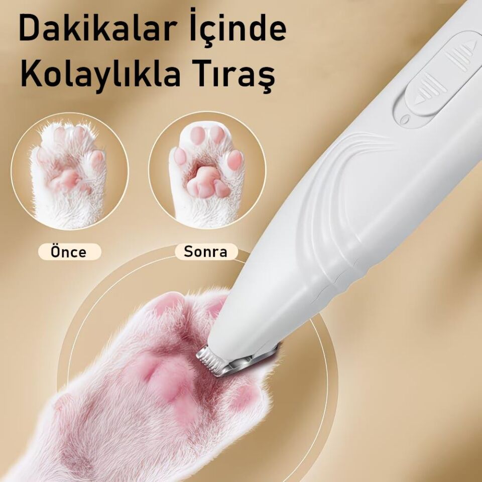 Valkyrie Kedi Köpek Pati Tüy Kesme Makinesi Sessiz Hassas Bölge Traş Cihazı Seramik & Çelik Bıçaklı