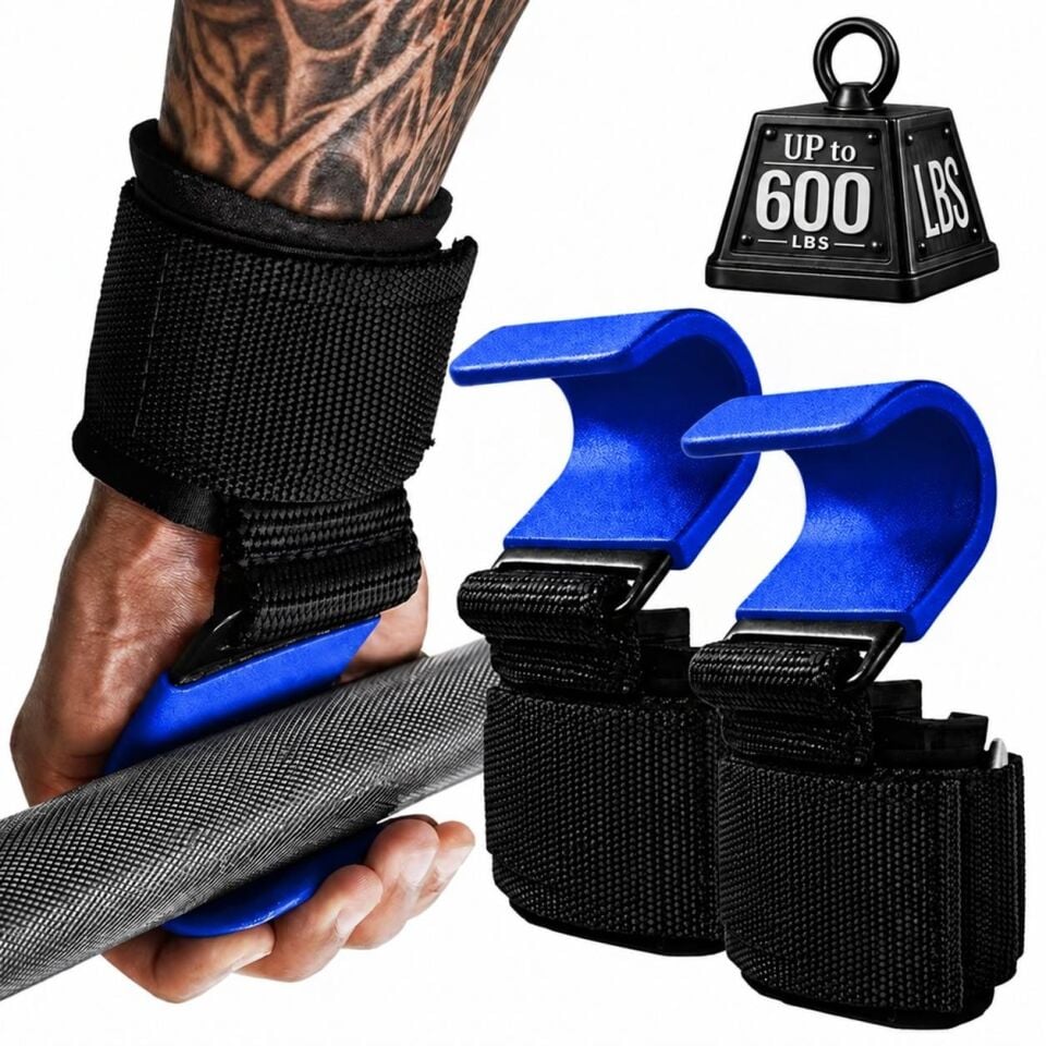 Valkyrie 2’li Ağırlık Kaldırma Kancası Bilek Destekli Güç Antrenmanı Fitness Strap Mavi