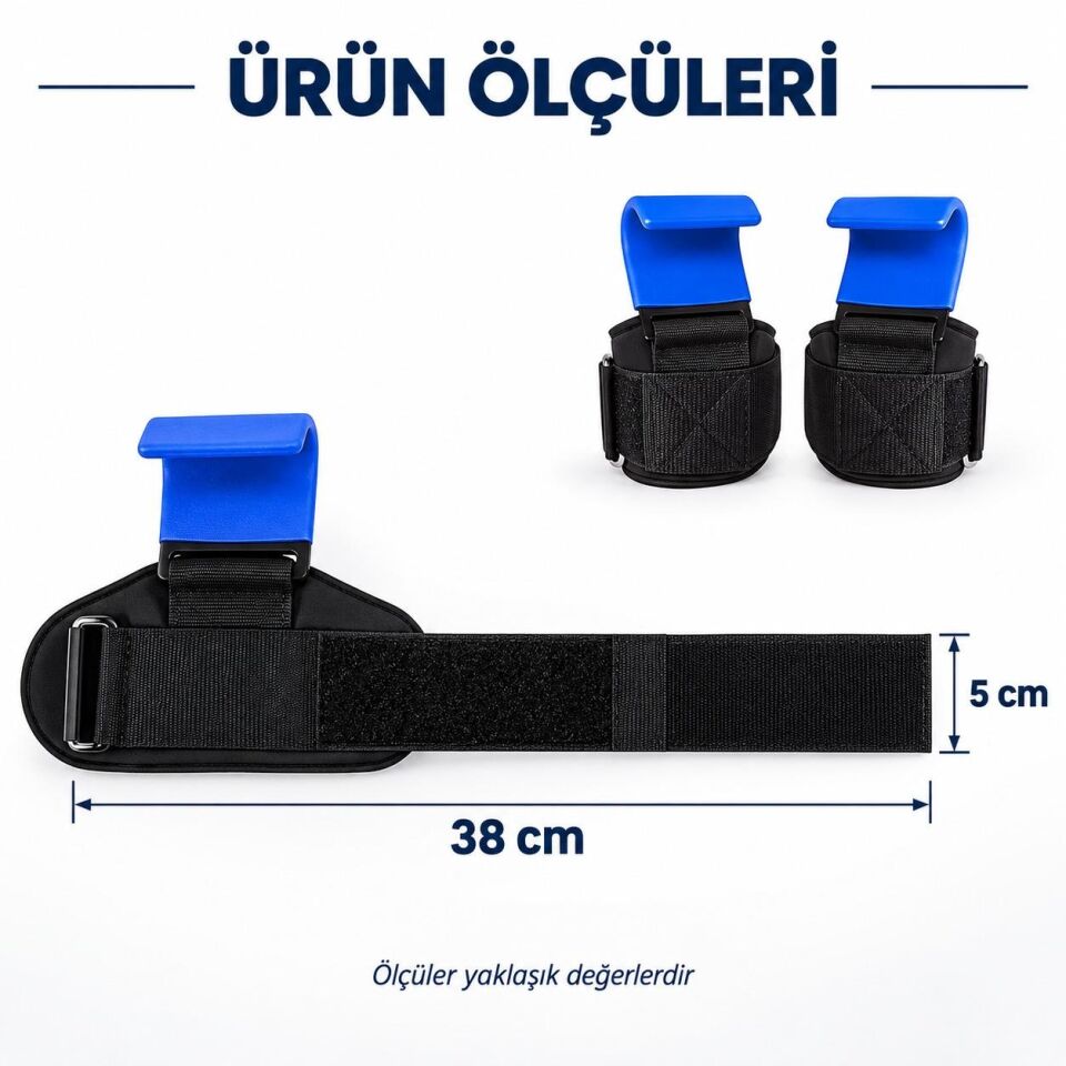 Valkyrie 2’li Ağırlık Kaldırma Kancası Bilek Destekli Güç Antrenmanı Fitness Strap Mavi