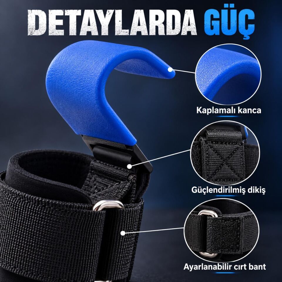 Valkyrie 2’li Ağırlık Kaldırma Kancası Bilek Destekli Güç Antrenmanı Fitness Strap Mavi