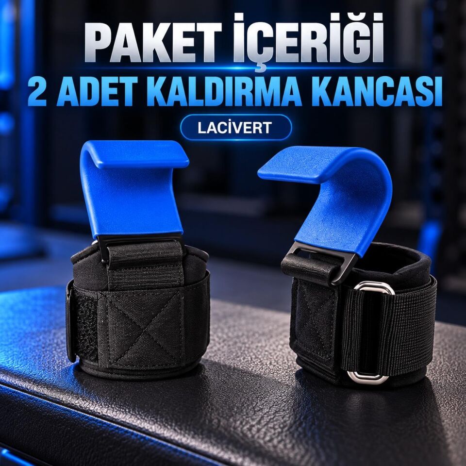 Valkyrie 2’li Ağırlık Kaldırma Kancası Bilek Destekli Güç Antrenmanı Fitness Strap Mavi