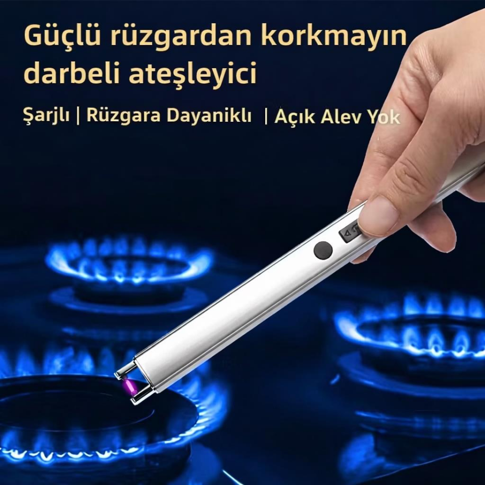 Valkyrie USB Şarjlı Elektrikli Arc Çakmak | Mum İçin | Gazsız | Rüzgar Kırıcı | Çift Emniyetli | Gümüş Renk