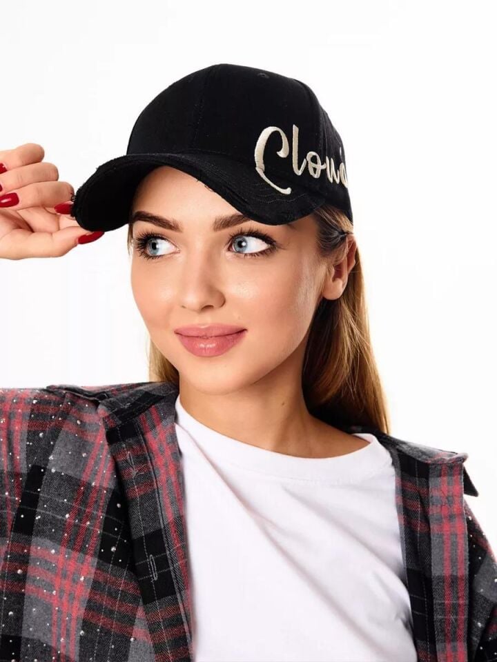 Valkyrie Unisex Eskitme Detaylı Şapka Yazı Nakışlı Ayarlanabilir Beyzbol Şapkası Siyah