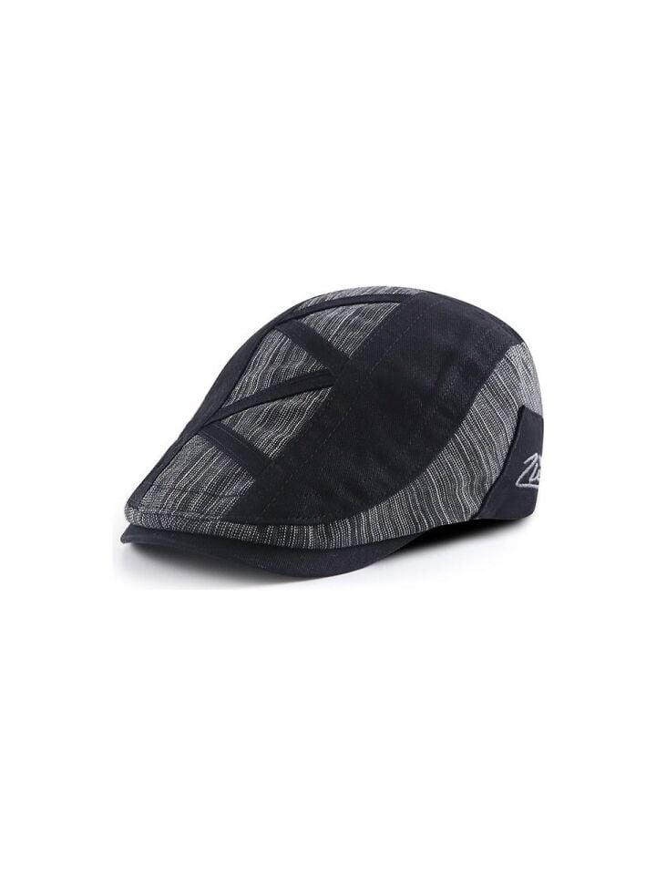 Valkyrie İtalyan Style Retro Zigzag Çizgi Detaylı Erkek Kasket Şapka Tokalı Ayarlanabilir Erkek Siyah