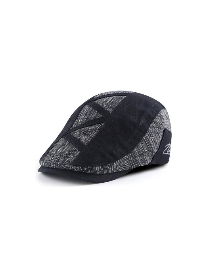 Valkyrie İtalyan Style Retro Zigzag Çizgi Detaylı Erkek Kasket Şapka Tokalı Ayarlanabilir Erkek Siyah