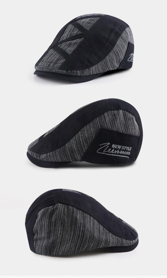 Valkyrie İtalyan Style Retro Zigzag Çizgi Detaylı Erkek Kasket Şapka Tokalı Ayarlanabilir Erkek Siyah