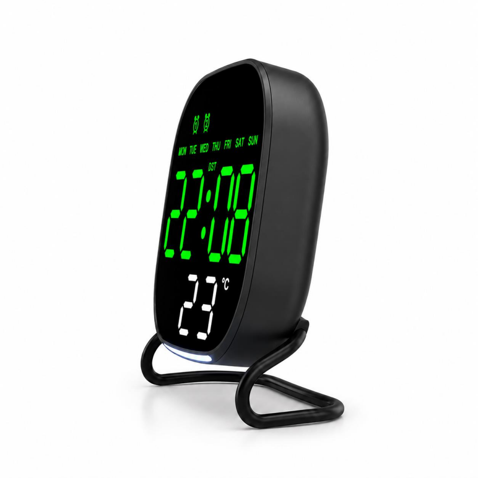 Valkyrie Dijital Yeşil LED Siyah Masa Saati Alarm Beyaz Derece 3 Kademe Işık, USB Destekli Modern Gece Lambalı Saat